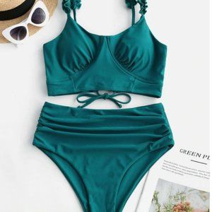 Peacock Green  Lace Up Swimsuit